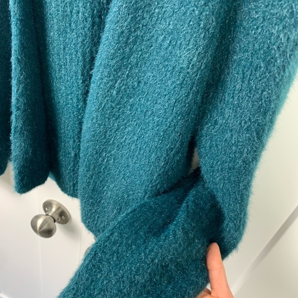 Sleeping On Snow Anthropologie SMALL Green Blue Fuzzy Cardigan Sweater - Picture 6 of 8